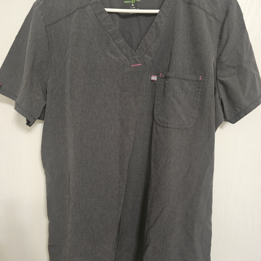 Scrubstar Charcoal and Pink Trim Scrub Top And Pants